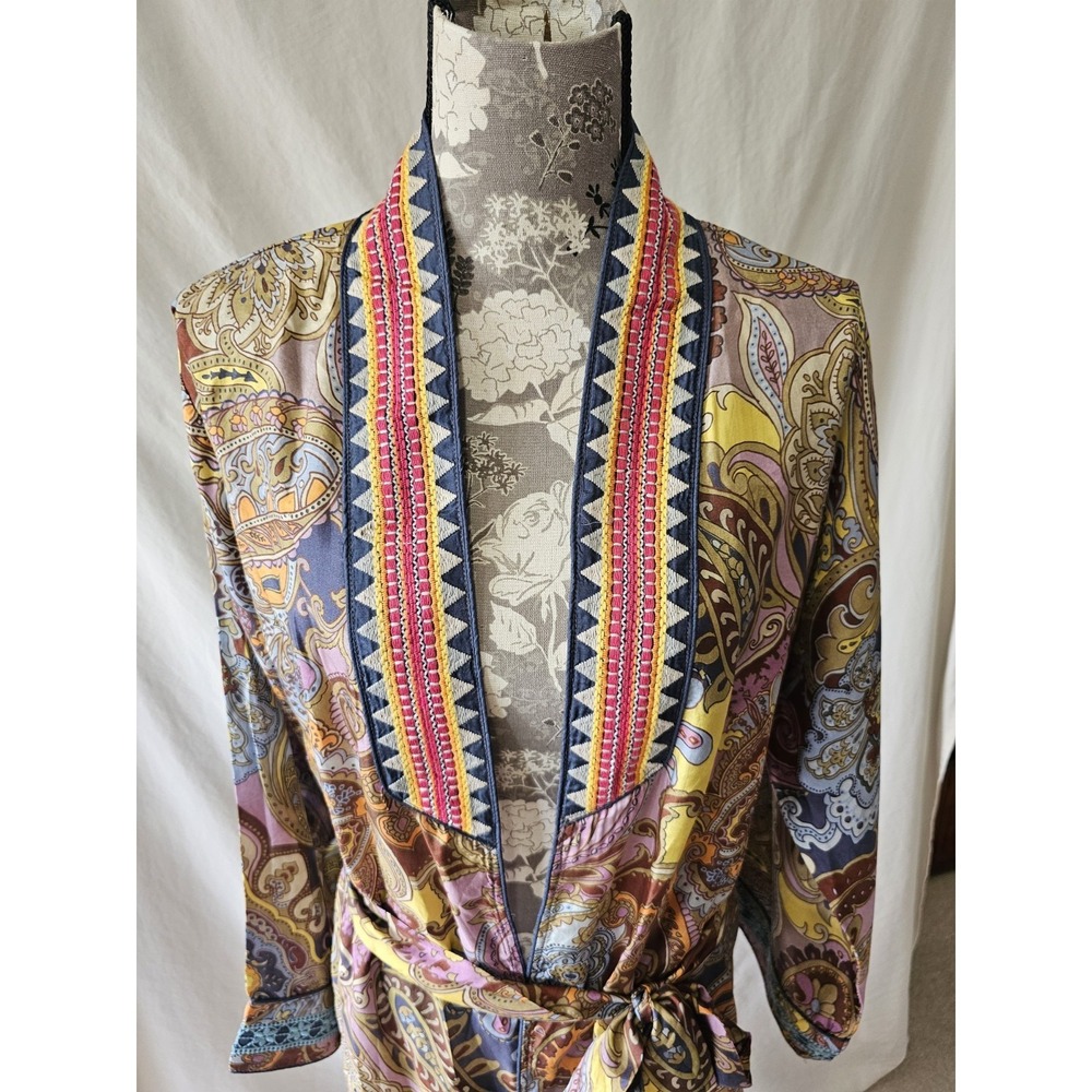 Johnny Was M Sandalwood Tove Kimono Duster 100% Silk Embroidery Pockets $435 - Picture 6 of 15